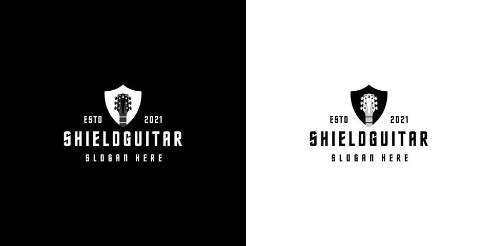 Shield guitar logo design vector silhouette Stock Illustration