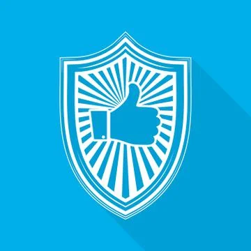 Shield with like hand icon. Vector illustration Stock Illustration