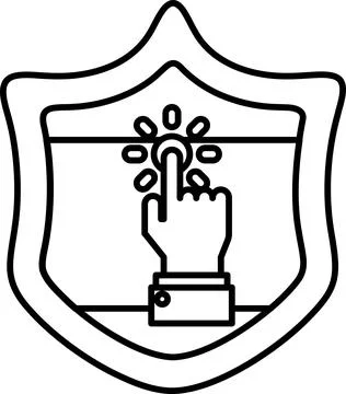 A shield with a hand pointing to a button Stock Illustration