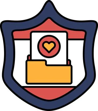 A shield with a heart and a folder on it Stock Illustration