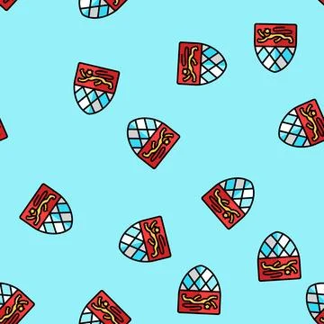 Shield heraldry medieval vector seamless pattern Stock Illustration