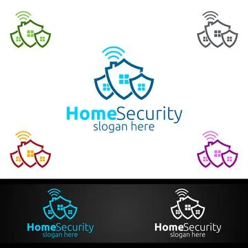 Shield Home Security Logo for Network, Internet, Monitoring, and Alarm Stock Illustration