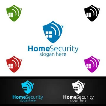Shield Home Security Logo for Network, Internet, Monitoring, and Alarm Stock Illustration