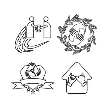 Shield home star leaf Commitment Teamwork Together Outline Logo Stock Illustration