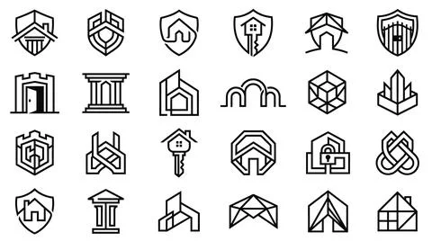 Shield house logo emblems for real estate security company branding. Stock Illustration
