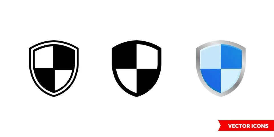 Shield icon of 3 types. Isolated vector sign symbol. Stock Illustration