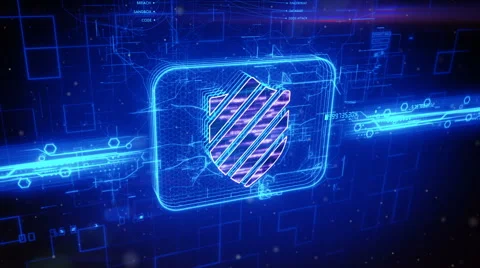 Shield icon on abstract blue background Stock Footage 63492478