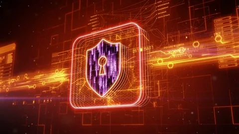 Shield icon on abstract orange background Stock Footage 72297163