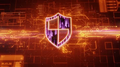 Shield icon on abstract orange background Vidéo 72297240