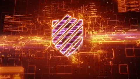 Shield icon on abstract orange background Stock Footage 72297279