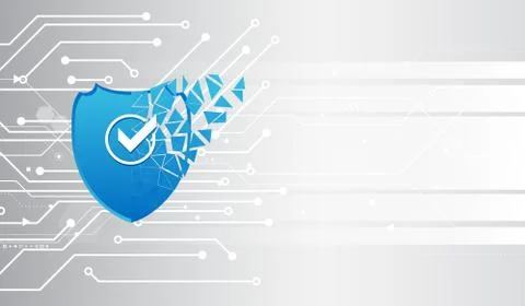Shield icon and internet technology networking connection. Cyber security int 库存插图