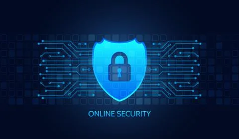 Shield icon and internet technology networking connection. Cyber security int Stock Illustration