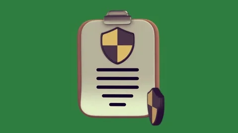 Shield icon on a and phone with it clipboard cartoonish Stock Footage 336053462