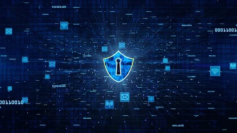 Shield Icon and Secure Network Communication, Cyber Security Concept. Stock Footage 102686241