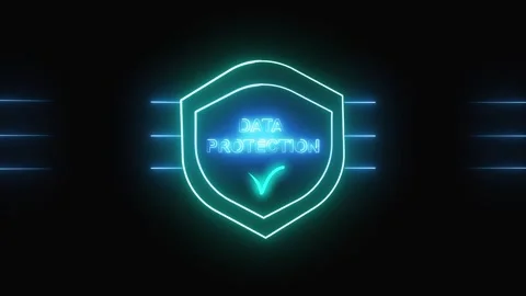 Shield icon animation with data protection. Shield icon neon check mark sym.. Stock Footage 337813394