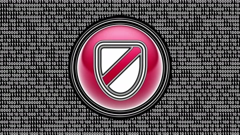 Shield icon. Binary code ( array of bits ) in the screen. Looping footage. Stock Footage 123878755