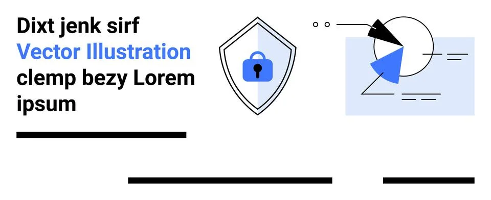 Shield icon with blue lock, stylized text elements, abstract geometric shapes 库存插图