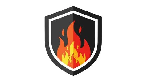 Shield icon with burning flames Stock Illustration
