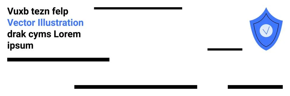Shield icon with check mark next to placeholder text and black lines. Ideal f Stock Illustration