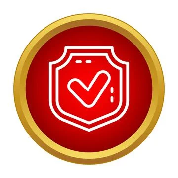 Shield icon with check mark on red button Stock Illustration