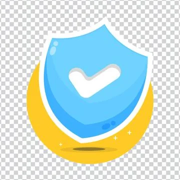 Shield icon with check mark symbol on blank background Stock Illustration