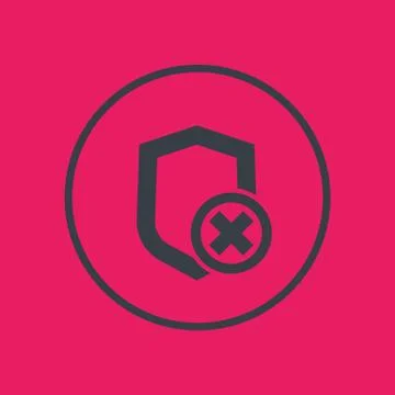Shield icon in circle, unsecure, unprotected, security removed symbol, vector イラスト素材