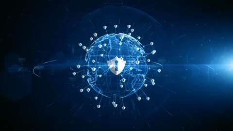 Shield Icon Cyber Security, Digital Data Network Protection, Future Technolog Stock Footage 124729335