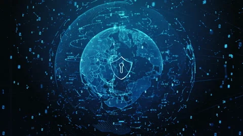 Shield Icon of Cyber Security Digital Data, Digital Data Network Protection, Stock Footage 143621884
