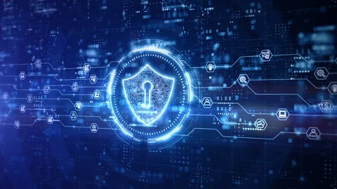 Shield Icon of Cyber Security Digital Data, Technology Global Network Digital Stock Footage 146052139