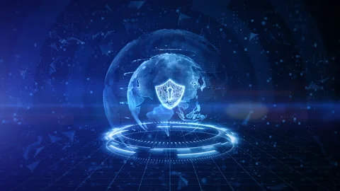 Shield Icon of Cyber Security Digital Data, Digital Data Network Protection, Stock Footage 146052233