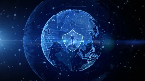 Shield Icon of Cyber Security Digital Data, Digital Data Network Protection, Stock Footage 146053307