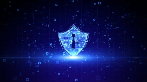 Shield Icon of Cyber Security. Digital data Network Protection. Network Conne Stock Footage 153730122