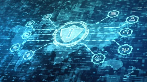 Shield Icon of Cyber Security. Digital data Network Protection. Network Conne Stock Footage 155952038