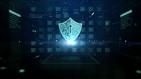Shield Icon Cyber Security, Digital Data Protection, Future Technology Stock Footage 234255556