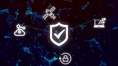 Shield Icon Cyber Security, Digital Data Network Protection, Future Technology Stock Illustration