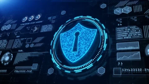 Shield Icon Cyber Security, Hi-Tech digital display holographic information, Stock-Footage 124587096