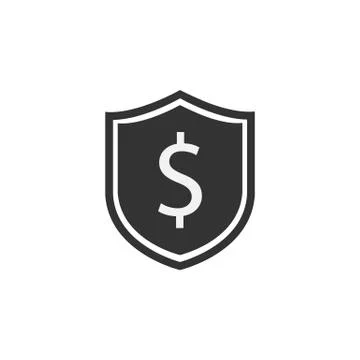 Shield icon. Dollar sign. Vector illustration. Protectoin sign. Flat design.  Stock Illustration