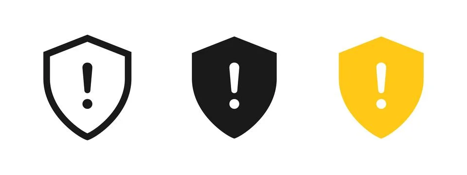 Shield icon with exclamation mark representing security warning, risk or al.. Stockillustratie