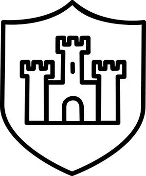 Shield icon with a fortress castle Stock Illustration