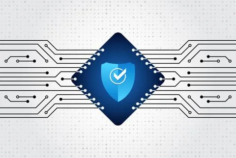 Shield icon, future technology for verification. Abstract circuit board. イラスト素材