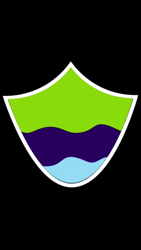 Shield Icon with Green and Purple Liquid Layers on Black Background securit.. Stock Footage 337460764