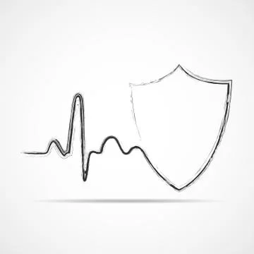 Shield icon with heartbeat sign. Vector illustration Stock Illustration