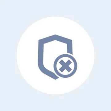 Shield icon isolated on white, unsecure, unprotected, security removed Stock-Illustration