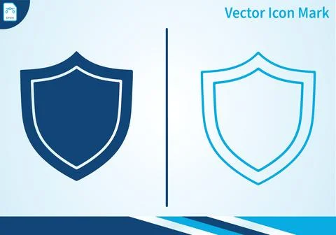 Shield icon with light and dark blue in fill and outline variations. Ilustración de archivo