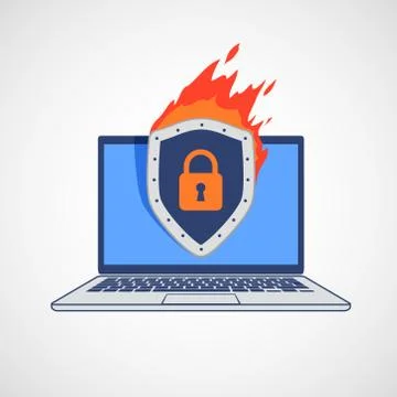 Shield icon with a lock on a laptop screen 스톡 일러스트