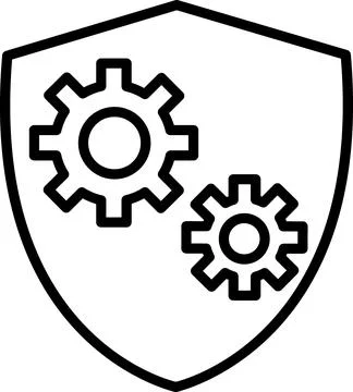 Shield icon with multiple gear wheels Stock Illustration