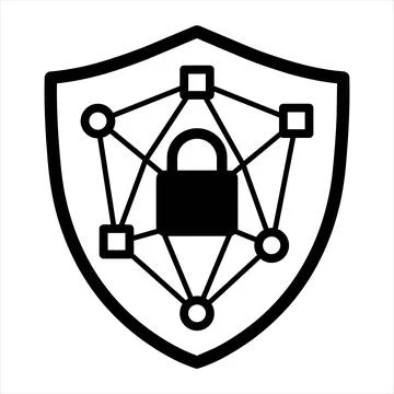 Shield icon with network structure and padlock representing network security 库存插图