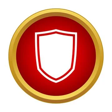 Shield icon positioned in a red circle with a golden border イラスト素材