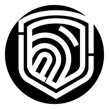 Shield icon protecting digital biometric fingerprint identity イラスト素材