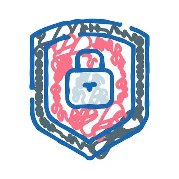 Shield icon protecting padlock doodle drawing security Illustration